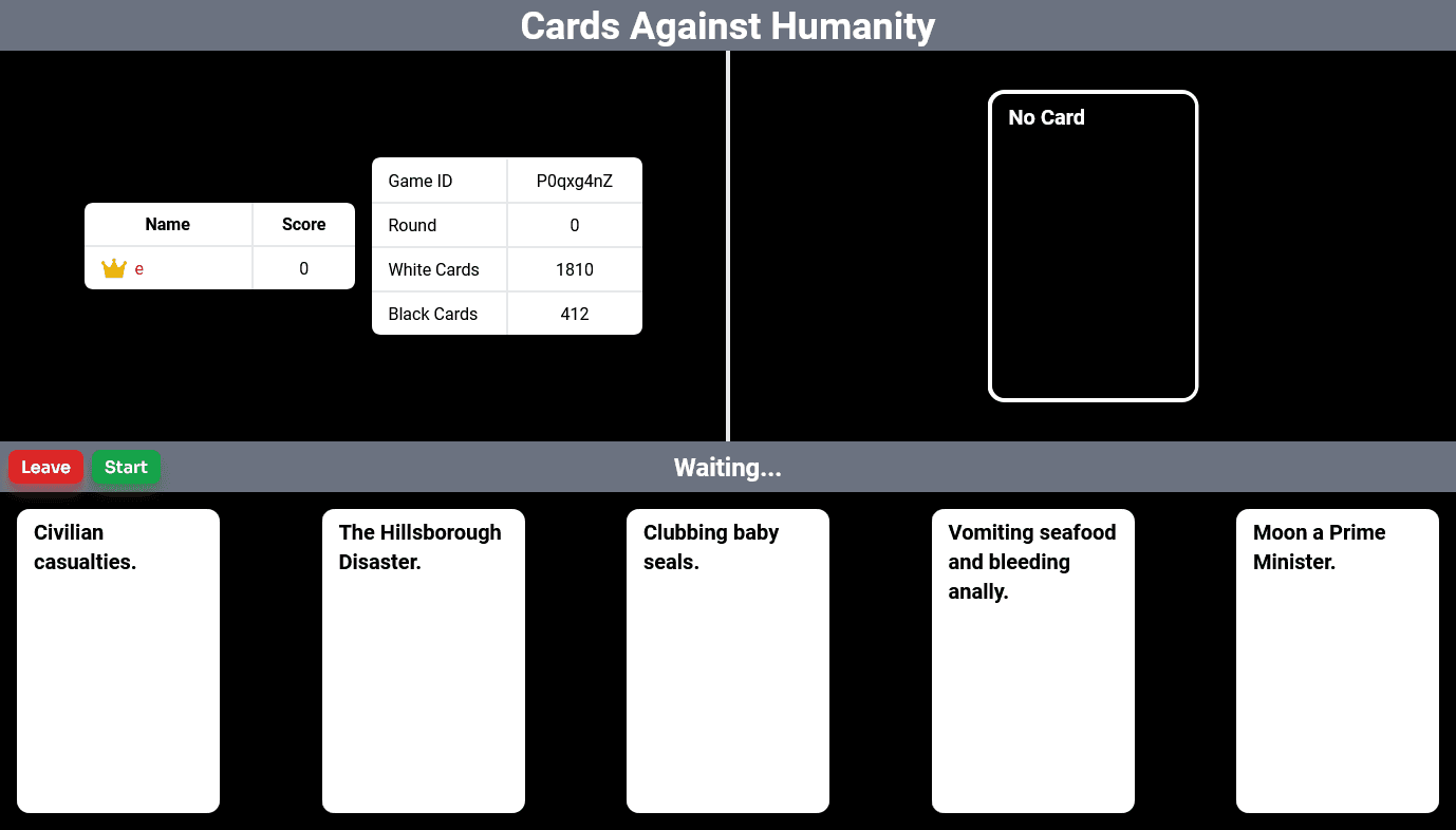 An image of the Cards Against Humanity project.